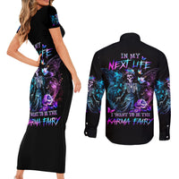 Dia De Los Muertos Skull Couples Matching Short Sleeve Bodycon Dress and Long Sleeve Button Shirts My Next Life I Want To Be Karma Fairy - Wonder Print Shop
