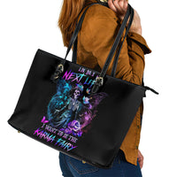 Dia De Los Muertos Skull Leather Tote Bag My Next Life I Want To Be Karma Fairy - Wonder Print Shop