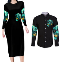 Witch Skull Couples Matching Long Sleeve Bodycon Dress and Long Sleeve Button Shirts Into Darkness To Lose Our Mind And Find Our Souls - Wonder Print Shop