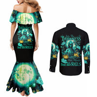 Witch Skull Couples Matching Mermaid Dress and Long Sleeve Button Shirts Into Darkness To Lose Our Mind And Find Our Souls DT01