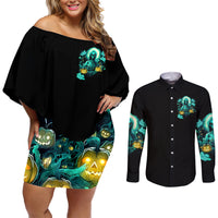 Witch Skull Couples Matching Off Shoulder Short Dress and Long Sleeve Button Shirts Into Darkness To Lose Our Mind And Find Our Souls - Wonder Print Shop