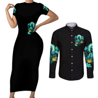 Witch Skull Couples Matching Short Sleeve Bodycon Dress and Long Sleeve Button Shirts Into Darkness To Lose Our Mind And Find Our Souls - Wonder Print Shop