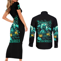 Witch Skull Couples Matching Short Sleeve Bodycon Dress and Long Sleeve Button Shirts Into Darkness To Lose Our Mind And Find Our Souls - Wonder Print Shop