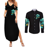 Witch Skull Couples Matching Summer Maxi Dress and Long Sleeve Button Shirts Into Darkness To Lose Our Mind And Find Our Souls - Wonder Print Shop