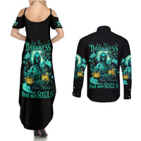 Witch Skull Couples Matching Summer Maxi Dress and Long Sleeve Button Shirts Into Darkness To Lose Our Mind And Find Our Souls - Wonder Print Shop