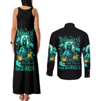 Witch Skull Couples Matching Tank Maxi Dress and Long Sleeve Button Shirts Into Darkness To Lose Our Mind And Find Our Souls - Wonder Print Shop