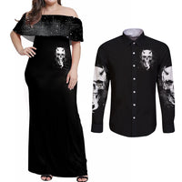 Devil Skull Couples Matching Off Shoulder Maxi Dress and Long Sleeve Button Shirts It's Not How Crazy Iam But Enjoy It Make Me Dangerous - Wonder Print Shop