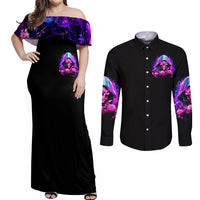 Fire Skull Couples Matching Off Shoulder Maxi Dress and Long Sleeve Button Shirts Judge Me When You're Perfect Otherwise Shut Up - Wonder Print Shop