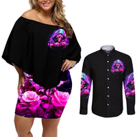 Fire Skull Couples Matching Off Shoulder Short Dress and Long Sleeve Button Shirts Judge Me When You're Perfect Otherwise Shut Up - Wonder Print Shop