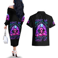 Fire Skull Couples Matching Off The Shoulder Long Sleeve Dress and Hawaiian Shirt Judge Me When You're Perfect Otherwise Shut Up - Wonder Print Shop