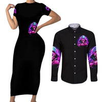 Fire Skull Couples Matching Short Sleeve Bodycon Dress and Long Sleeve Button Shirts Judge Me When You're Perfect Otherwise Shut Up - Wonder Print Shop