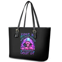 Fire Skull Leather Tote Bag Judge Me When You're Perfect Otherwise Shut Up - Wonder Print Shop