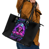 Fire Skull Leather Tote Bag Judge Me When You're Perfect Otherwise Shut Up - Wonder Print Shop