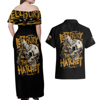 Axe Skull Couples Matching Off Shoulder Maxi Dress and Hawaiian Shirt Let's Bury The Hatchet - Wonder Print Shop