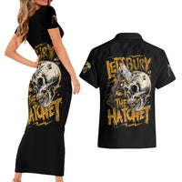 Axe Skull Couples Matching Short Sleeve Bodycon Dress and Hawaiian Shirt Let's Bury The Hatchet - Wonder Print Shop