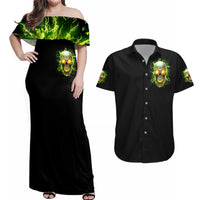 Thunder Skull Couples Matching Off Shoulder Maxi Dress and Hawaiian Shirt My Demon Hide Inside My Head - Wonder Print Shop