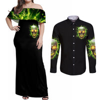 Thunder Skull Couples Matching Off Shoulder Maxi Dress and Long Sleeve Button Shirts My Demon Hide Inside My Head - Wonder Print Shop