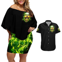 Thunder Skull Couples Matching Off Shoulder Short Dress and Hawaiian Shirt My Demon Hide Inside My Head - Wonder Print Shop