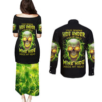 Thunder Skull Couples Matching Puletasi Dress and Long Sleeve Button Shirts My Demon Hide Inside My Head - Wonder Print Shop