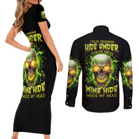 Thunder Skull Couples Matching Short Sleeve Bodycon Dress and Long Sleeve Button Shirts My Demon Hide Inside My Head - Wonder Print Shop