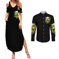 Thunder Skull Couples Matching Summer Maxi Dress and Long Sleeve Button Shirts My Demon Hide Inside My Head - Wonder Print Shop