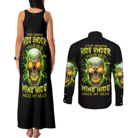 Thunder Skull Couples Matching Tank Maxi Dress and Long Sleeve Button Shirts My Demon Hide Inside My Head - Wonder Print Shop