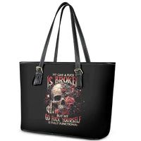Rose Skull Leather Tote Bag My Give A Fuck Is Broken But My Go Fuck Yourself Is Functional - Wonder Print Shop