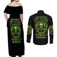 Gun Skull Couples Matching Off Shoulder Maxi Dress and Long Sleeve Button Shirts When You Come For My Gun Expect An Appropriate Response - Wonder Print Shop