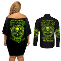 Gun Skull Couples Matching Off Shoulder Short Dress and Long Sleeve Button Shirts When You Come For My Gun Expect An Appropriate Response - Wonder Print Shop