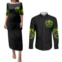 Gun Skull Couples Matching Puletasi Dress and Long Sleeve Button Shirts When You Come For My Gun Expect An Appropriate Response - Wonder Print Shop