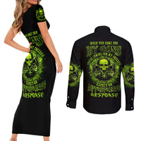 Gun Skull Couples Matching Short Sleeve Bodycon Dress and Long Sleeve Button Shirts When You Come For My Gun Expect An Appropriate Response - Wonder Print Shop