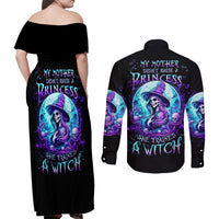 Witch Skull Couples Matching Off Shoulder Maxi Dress and Long Sleeve Button Shirts My Mother Didn't Raise A Princess She Trained A Witch - Wonder Print Shop