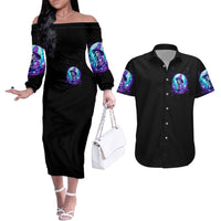 Witch Skull Couples Matching Off The Shoulder Long Sleeve Dress and Hawaiian Shirt My Mother Didn't Raise A Princess She Trained A Witch - Wonder Print Shop