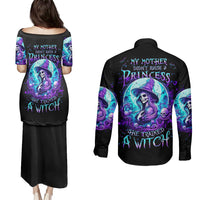 Witch Skull Couples Matching Puletasi Dress and Long Sleeve Button Shirts My Mother Didn't Raise A Princess She Trained A Witch - Wonder Print Shop