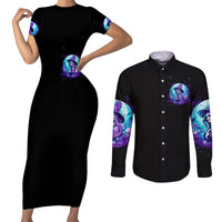 Witch Skull Couples Matching Short Sleeve Bodycon Dress and Long Sleeve Button Shirts My Mother Didn't Raise A Princess She Trained A Witch - Wonder Print Shop