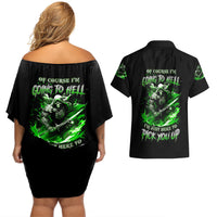 Warrior Skull Couples Matching Off Shoulder Short Dress and Hawaiian Shirt Of Course I'm Going To Hell Just Pick You Up - Wonder Print Shop