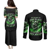 Warrior Skull Couples Matching Puletasi Dress and Long Sleeve Button Shirts Of Course I'm Going To Hell Just Pick You Up - Wonder Print Shop