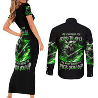 Warrior Skull Couples Matching Short Sleeve Bodycon Dress and Long Sleeve Button Shirts Of Course I'm Going To Hell Just Pick You Up - Wonder Print Shop