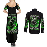 Warrior Skull Couples Matching Summer Maxi Dress and Long Sleeve Button Shirts Of Course I'm Going To Hell Just Pick You Up - Wonder Print Shop