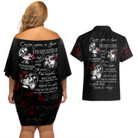 Love Skull Couples Matching Off Shoulder Short Dress and Hawaiian Shirt Once Upon A Time I Love You Forever And Always - Wonder Print Shop