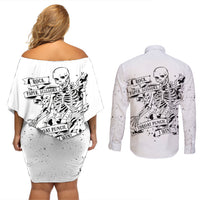 Art Skull Couples Matching Off Shoulder Short Dress and Long Sleeve Button Shirts Rock Paper Scissors Throat Punch I Win - Wonder Print Shop