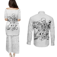Art Skull Couples Matching Puletasi Dress and Long Sleeve Button Shirts Rock Paper Scissors Throat Punch I Win - Wonder Print Shop