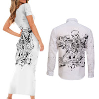 Art Skull Couples Matching Short Sleeve Bodycon Dress and Long Sleeve Button Shirts Rock Paper Scissors Throat Punch I Win - Wonder Print Shop