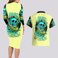 Turtle Skull Couples Matching Long Sleeve Bodycon Dress and Hawaiian Shirt Sassy Since Birth Salty By Choice - Wonder Print Shop