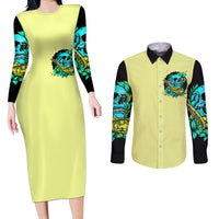 Turtle Skull Couples Matching Long Sleeve Bodycon Dress and Long Sleeve Button Shirts Sassy Since Birth Salty By Choice - Wonder Print Shop