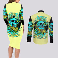 Turtle Skull Couples Matching Long Sleeve Bodycon Dress and Long Sleeve Button Shirts Sassy Since Birth Salty By Choice - Wonder Print Shop
