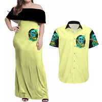 Turtle Skull Couples Matching Off Shoulder Maxi Dress and Hawaiian Shirt Sassy Since Birth Salty By Choice - Wonder Print Shop