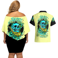 Turtle Skull Couples Matching Off Shoulder Short Dress and Hawaiian Shirt Sassy Since Birth Salty By Choice - Wonder Print Shop
