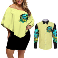 Turtle Skull Couples Matching Off Shoulder Short Dress and Long Sleeve Button Shirts Sassy Since Birth Salty By Choice - Wonder Print Shop