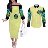 turtle-skull-couples-matching-off-the-shoulder-long-sleeve-dress-and-long-sleeve-button-shirts-sassy-since-birth-salty-by-choice